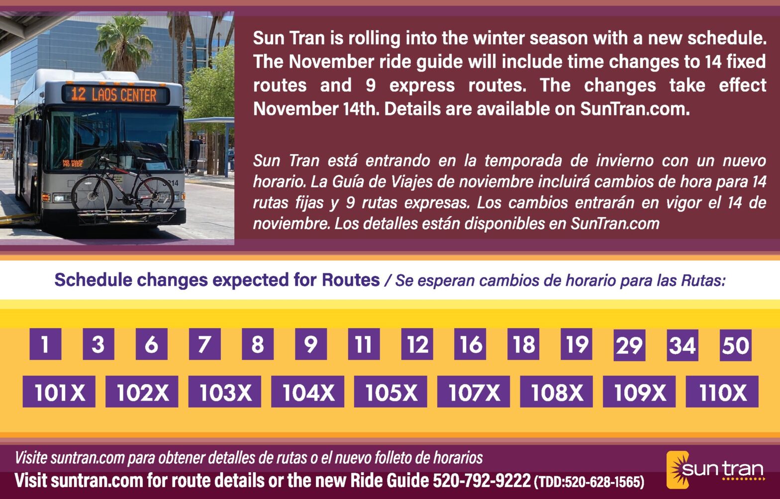 Schedule Changes Effective Nov. 14, 2021 Sun Tran