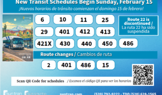 February sun tran schedule changes blue bus poster